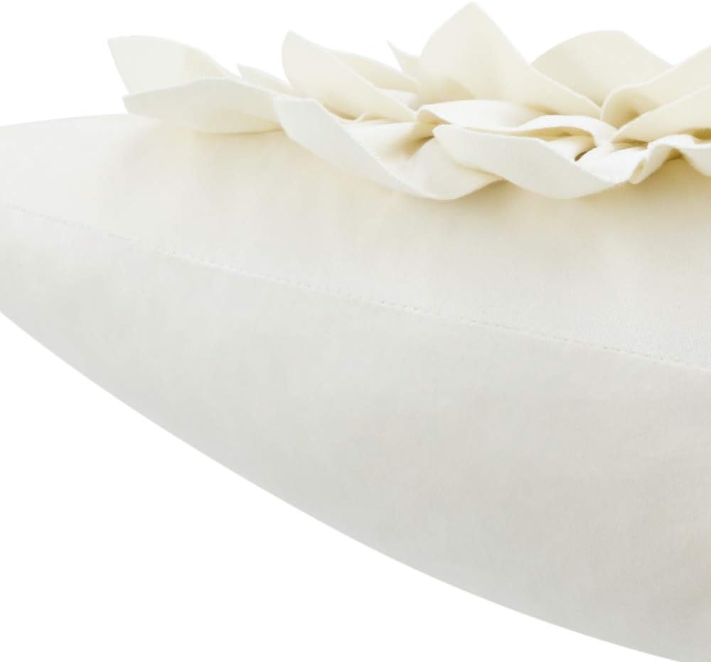 3D Flower Decorative Throw Pillow Covers Floral Pillow Shams Soft Velvet Pillowcases Home Sofa Car Bed Room Decor 18 x 18 Inches Cream White