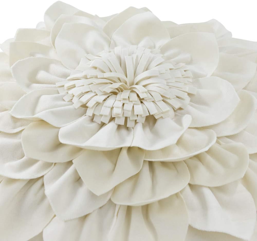 3D Flower Decorative Throw Pillow Covers Floral Pillow Shams Soft Velvet Pillowcases Home Sofa Car Bed Room Decor 18 x 18 Inches Cream White