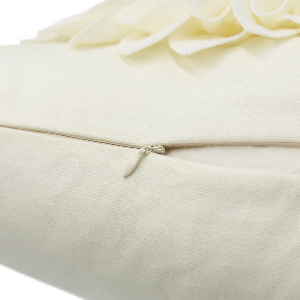 3D Sunflower Handmade Throw Pillow Covers Decorative Floral Pillowcases Cushion Covers for Couch Living Room Home Decor Creamy White 18x18 Inches