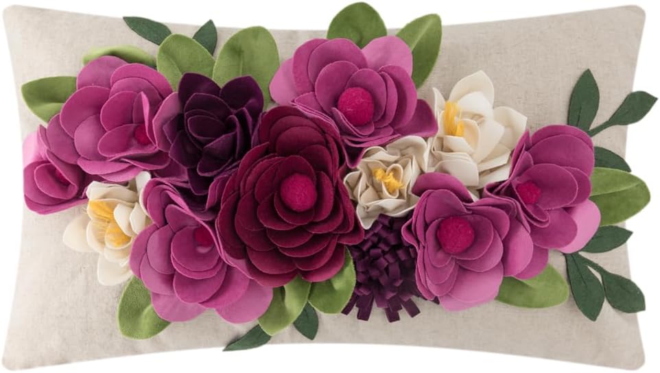Decorative 3D Flower Throw Pillow Covers Accent Floral Pillowcases for Couch Bed Home Living Room Farmhouse Decor 12x20 Inch Yellow