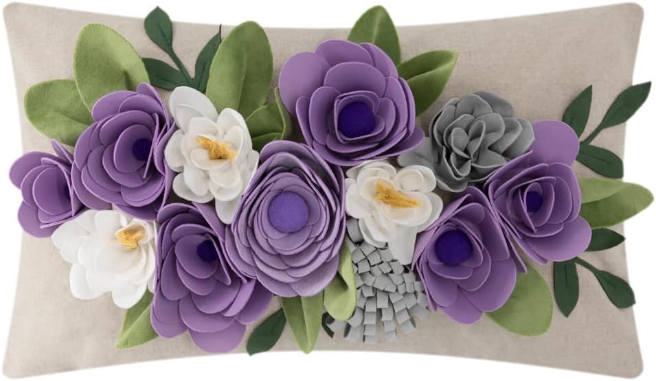 Decorative 3D Flower Throw Pillow Covers Accent Floral Pillowcases for Couch Bed Home Living Room Farmhouse Decor 12x20 Inch Yellow