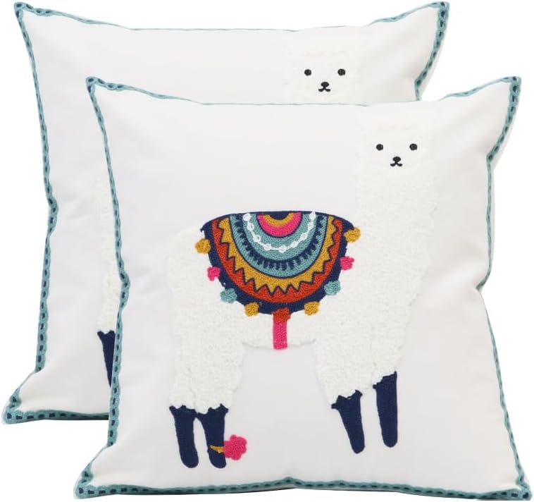 Pack of 2 Embroidered Decorative Throw Pillow Cover 18x18 Inch Farmhouse Floral Pillowcase for Living Room Sofa Bed (Bird Flower-Waist)
