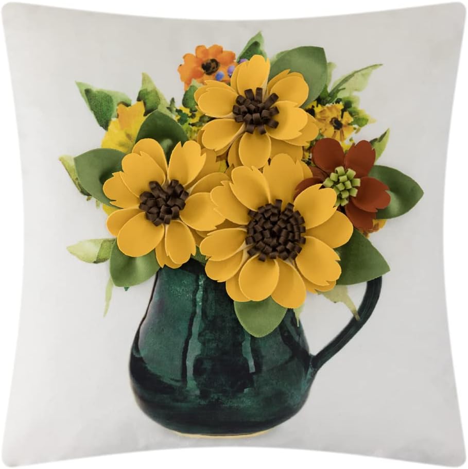 Decorative 3D Flower Throw Pillow Covers Accent Floral Pillowcases for Couch Bed Home Living Room Farmhouse Decor 12x20 Inch Yellow