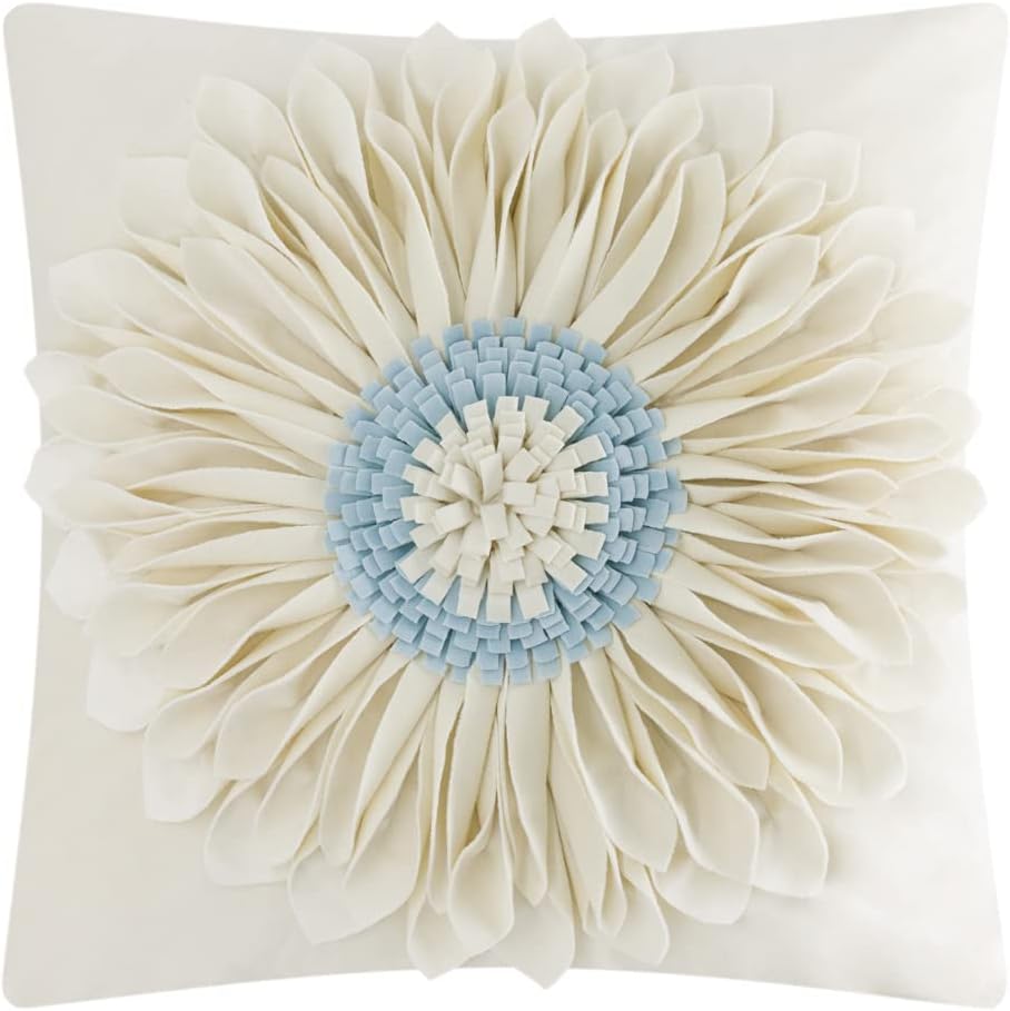 3D Sunflower Handmade Throw Pillow Covers Decorative Floral Pillowcases Cushion Covers for Couch Living Room Home Decor Creamy White 18x18 Inches