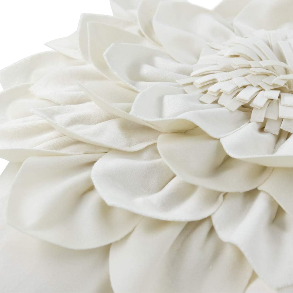 3D Flower Decorative Throw Pillow Covers Floral Pillow Shams Soft Velvet Pillowcases Home Sofa Car Bed Room Decor 18 x 18 Inches Cream White