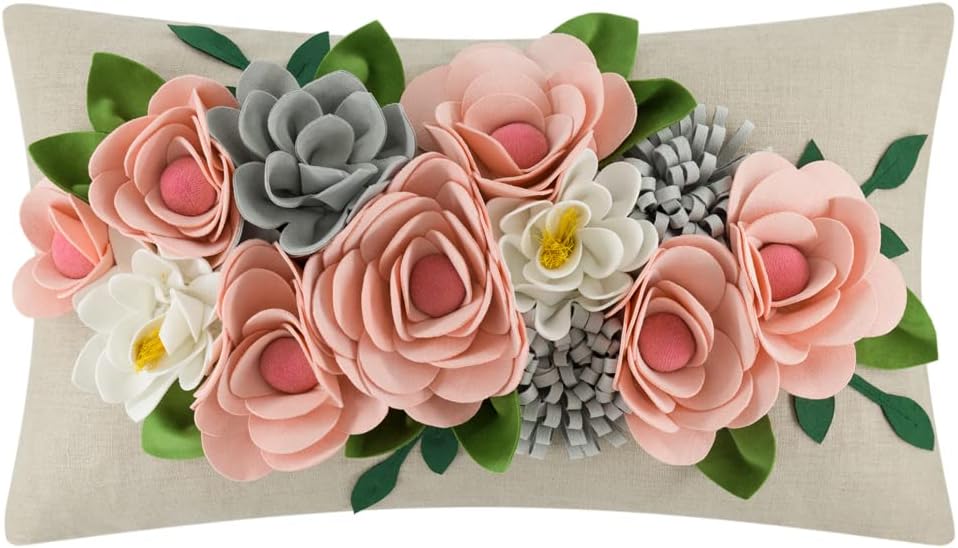 Decorative 3D Flower Throw Pillow Covers Accent Floral Pillowcases for Couch Bed Home Living Room Farmhouse Decor 12x20 Inch Yellow