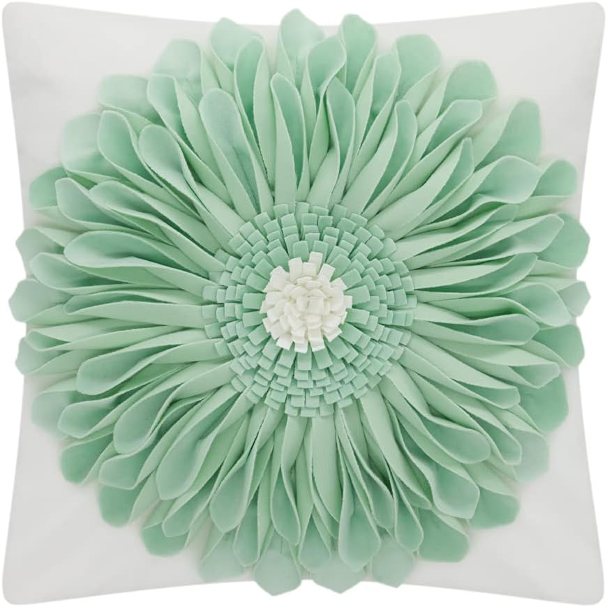3D Sunflower Handmade Throw Pillow Covers Decorative Floral Pillowcases Cushion Covers for Couch Living Room Home Decor Creamy White 18x18 Inches