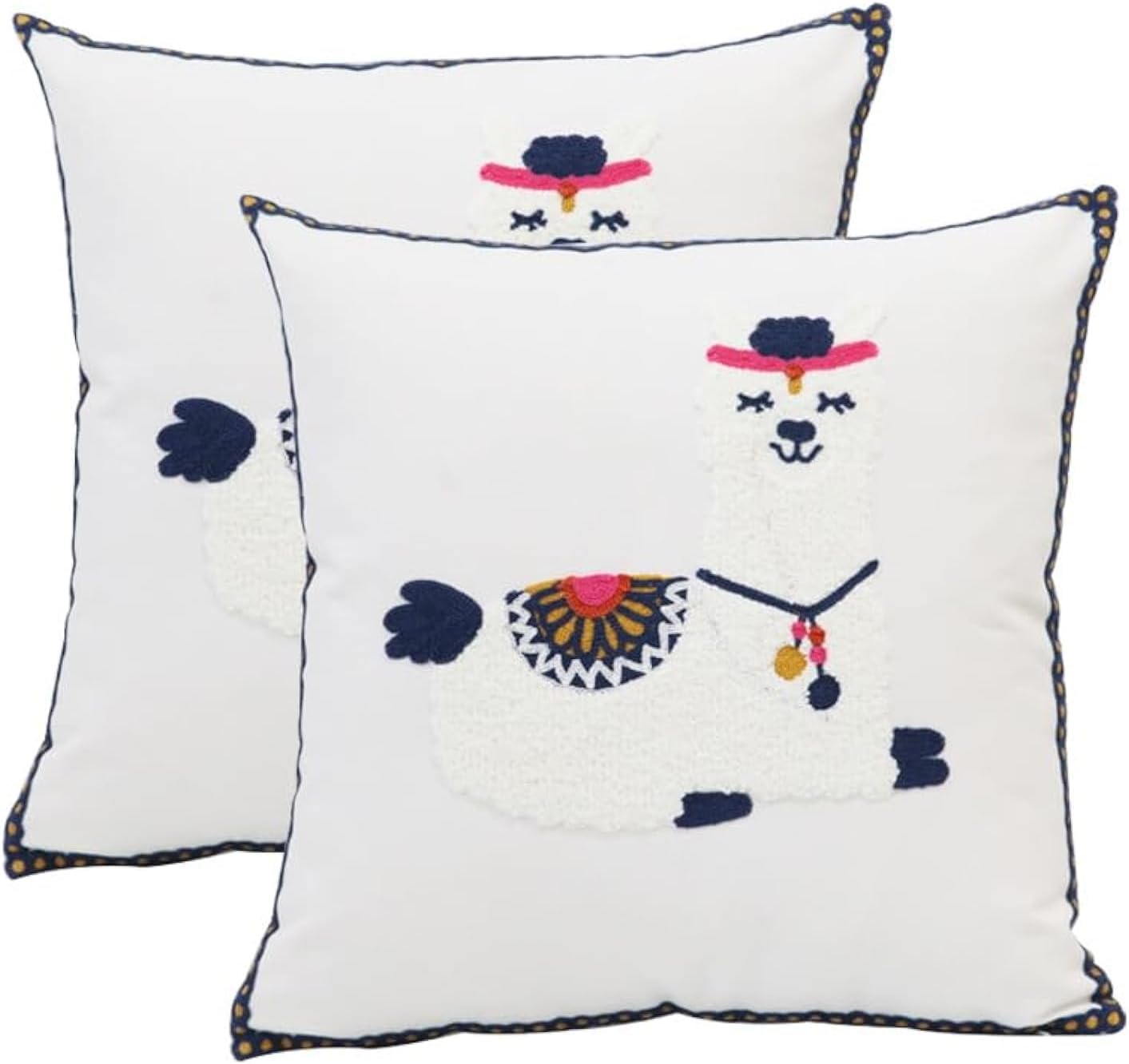 Pack of 2 Embroidered Decorative Throw Pillow Cover 18x18 Inch Farmhouse Floral Pillowcase for Living Room Sofa Bed (Bird Flower-Waist)