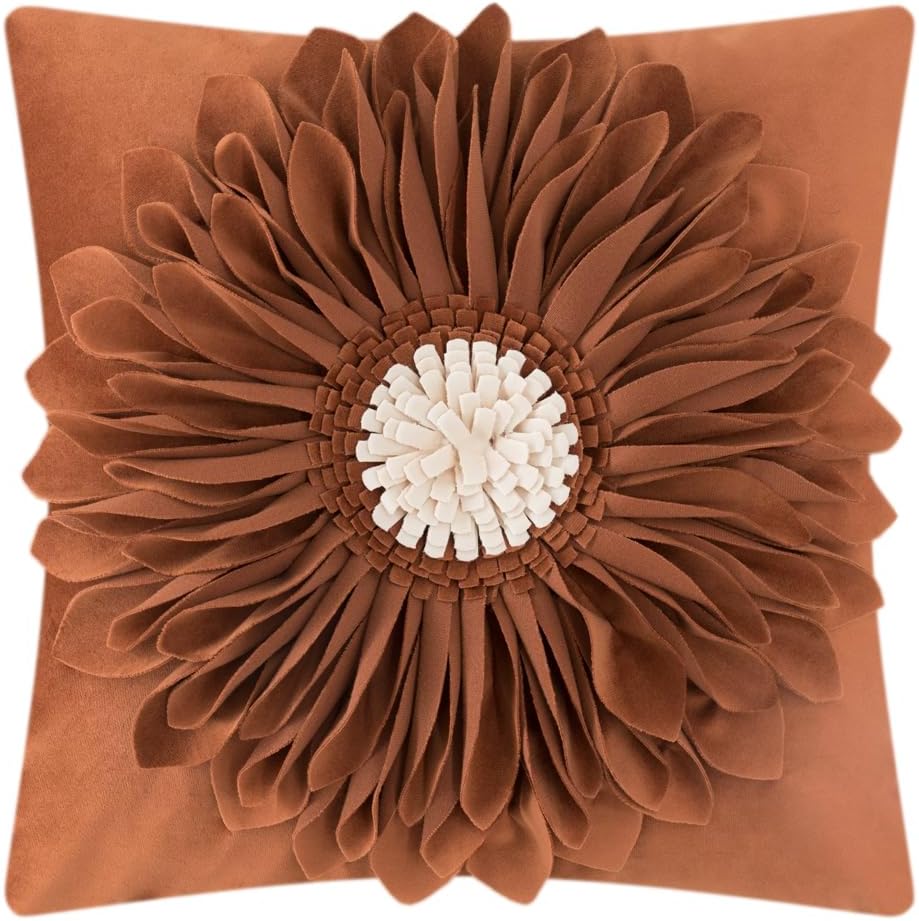 3D Sunflower Handmade Throw Pillow Covers Decorative Floral Pillowcases Cushion Covers for Couch Living Room Home Decor Creamy White 18x18 Inches