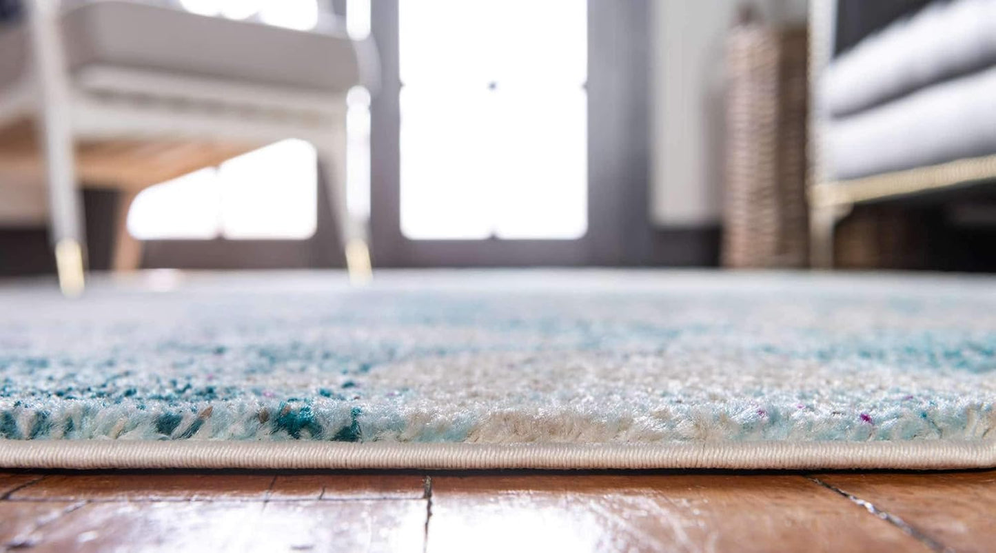 Unique Loom Positano Collection Coastal Modern Coral Lobster Shells Light Blue Area Rug (4' x 6')