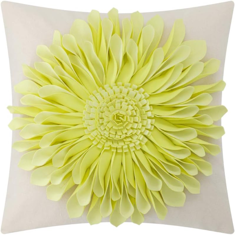 3D Sunflower Handmade Throw Pillow Covers Decorative Floral Pillowcases Cushion Covers for Couch Living Room Home Decor Creamy White 18x18 Inches