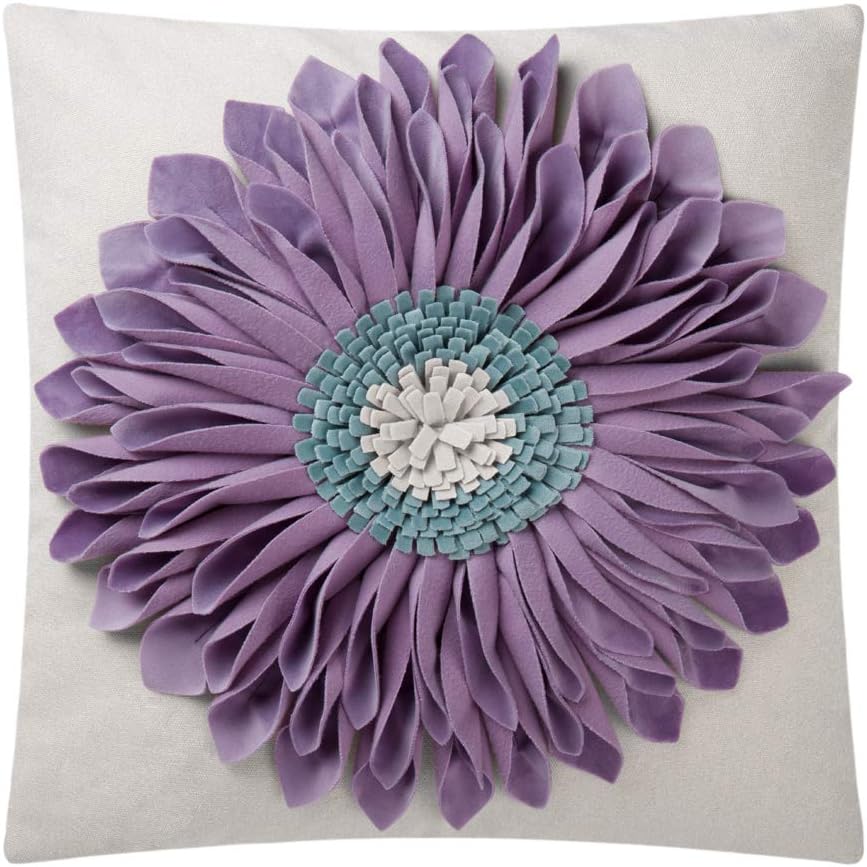 3D Sunflower Handmade Throw Pillow Covers Decorative Floral Pillowcases Cushion Covers for Couch Living Room Home Decor Creamy White 18x18 Inches