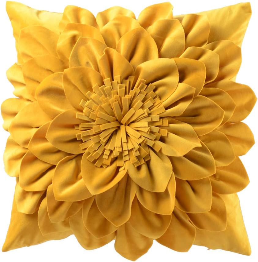 3D Flower Decorative Throw Pillow Covers Floral Pillow Shams Soft Velvet Pillowcases Home Sofa Car Bed Room Decor 18 x 18 Inches Cream White