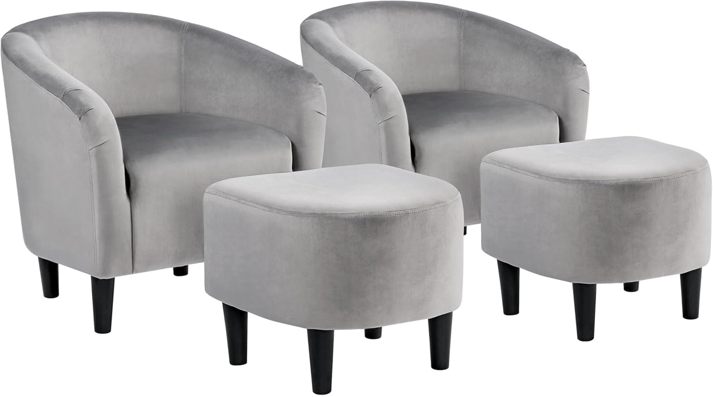 Yaheetech Accent Barrel Chair, Corduroy Fabric Club Chair, Furry Sherpa Elegant Armchair with Cozy Soft Padded for Living Room Bedroom Reception Room Office, Set of 2, Light Gray