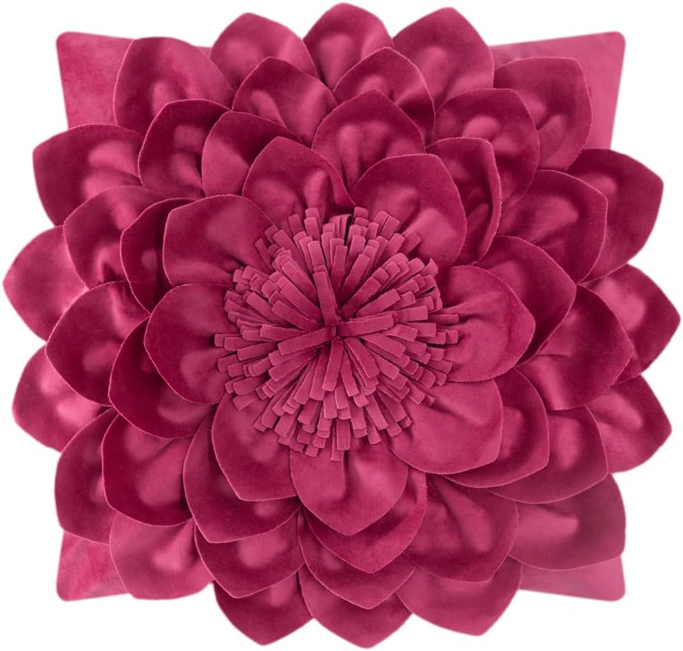 3D Flower Decorative Throw Pillow Covers Floral Pillow Shams Soft Velvet Pillowcases Home Sofa Car Bed Room Decor 18 x 18 Inches Cream White