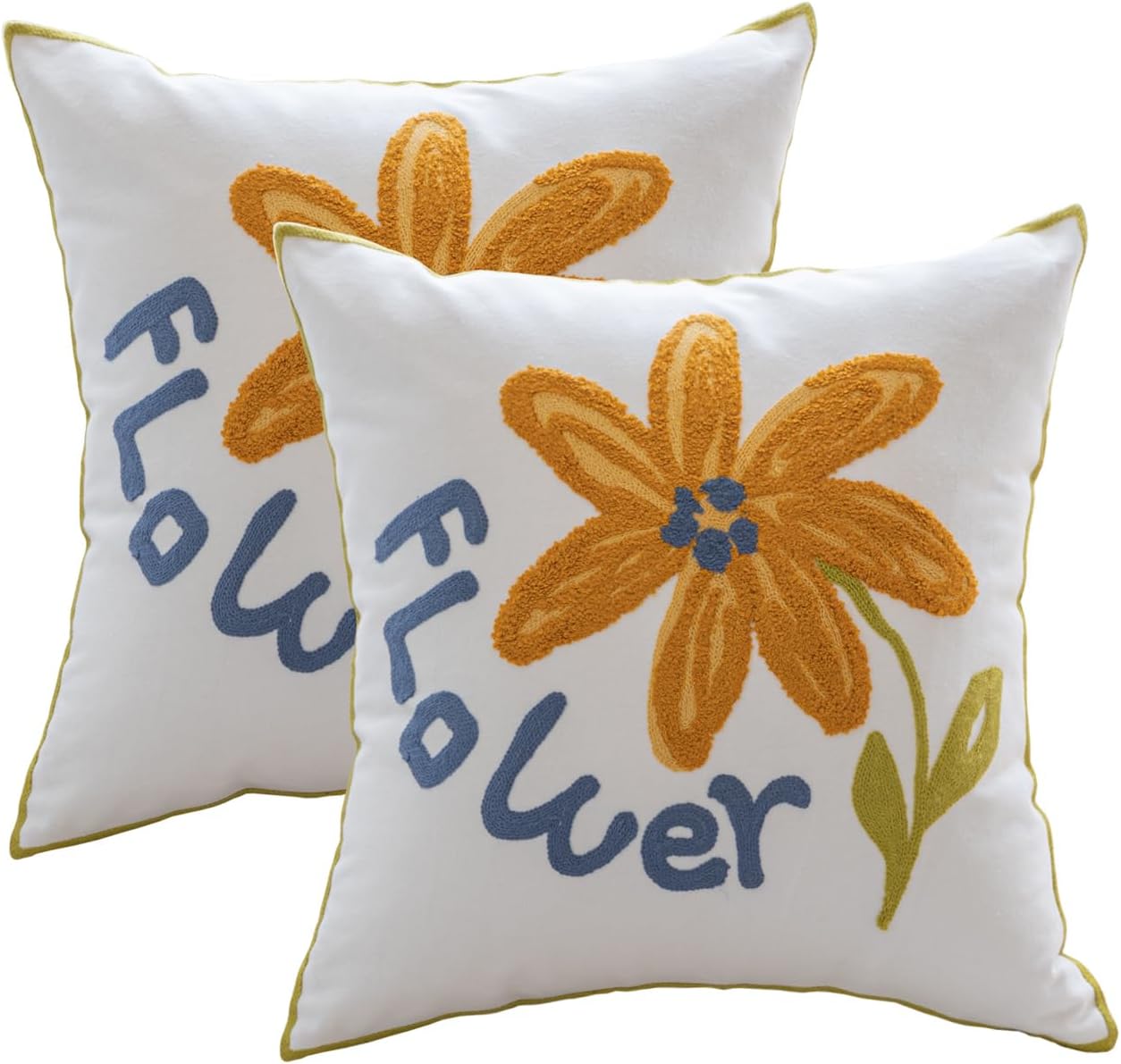 YIcabinet Pillow Covers Set of 2, Embroidered Flower Pattern Throw Pillow Cover,Square Cotton Cushion,Pillow Case for Sofa Bedroom Couch,18"x18"