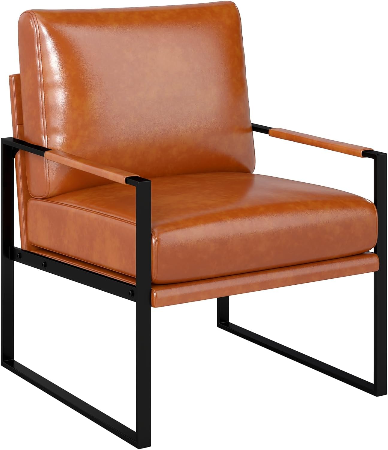 Phoenix Home PU Leather Accent Chair Set of 2, Leisure Metal Framed Armchair with Extra Soft Padded and Cushion, 105 Degree Slant Back, Modern Reading Arm Chair for Living Room/Office/Bedroom, Black