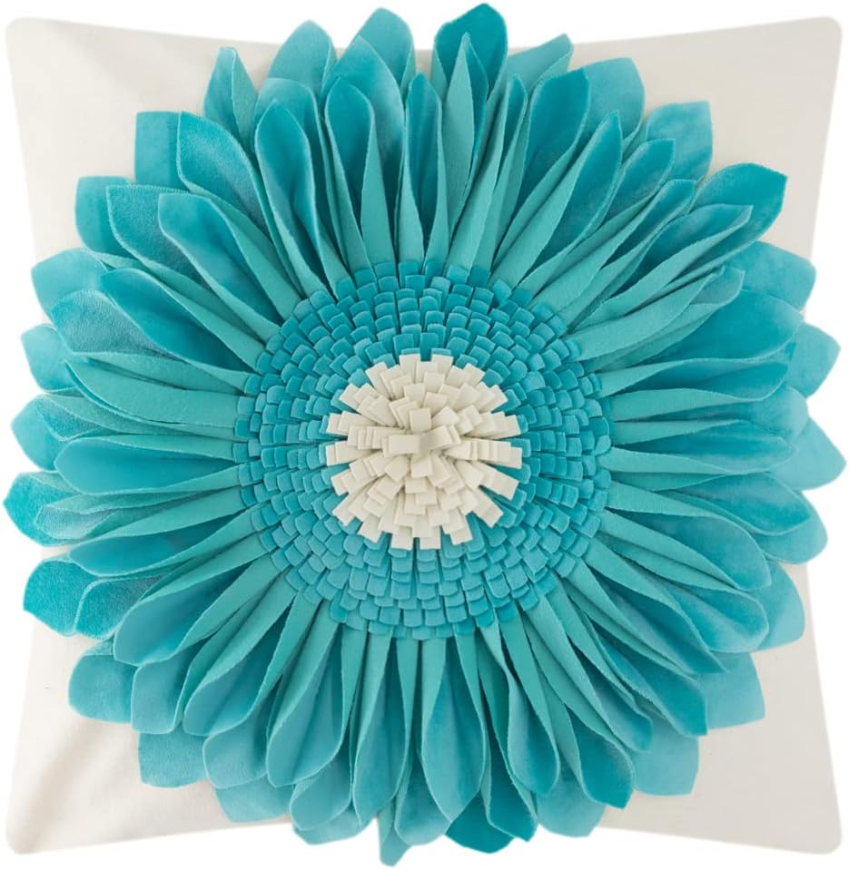 3D Sunflower Handmade Throw Pillow Covers Decorative Floral Pillowcases Cushion Covers for Couch Living Room Home Decor Creamy White 18x18 Inches