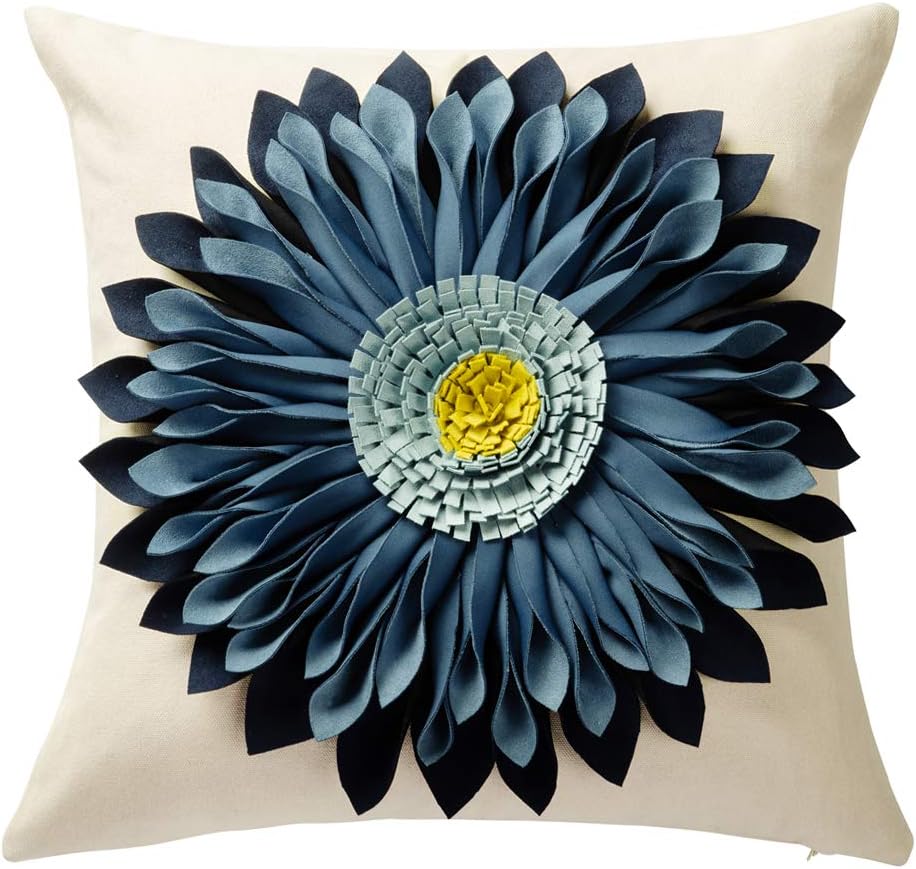 3D Sunflower Handmade Throw Pillow Covers Decorative Floral Pillowcases Cushion Covers for Couch Living Room Home Decor Creamy White 18x18 Inches