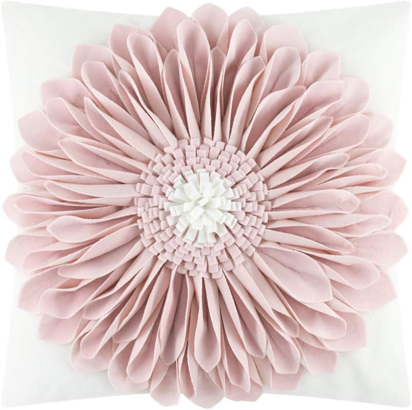 3D Sunflower Handmade Throw Pillow Covers Decorative Floral Pillowcases Cushion Covers for Couch Living Room Home Decor Creamy White 18x18 Inches