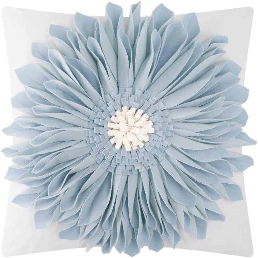3D Sunflower Handmade Throw Pillow Covers Decorative Floral Pillowcases Cushion Covers for Couch Living Room Home Decor Creamy White 18x18 Inches