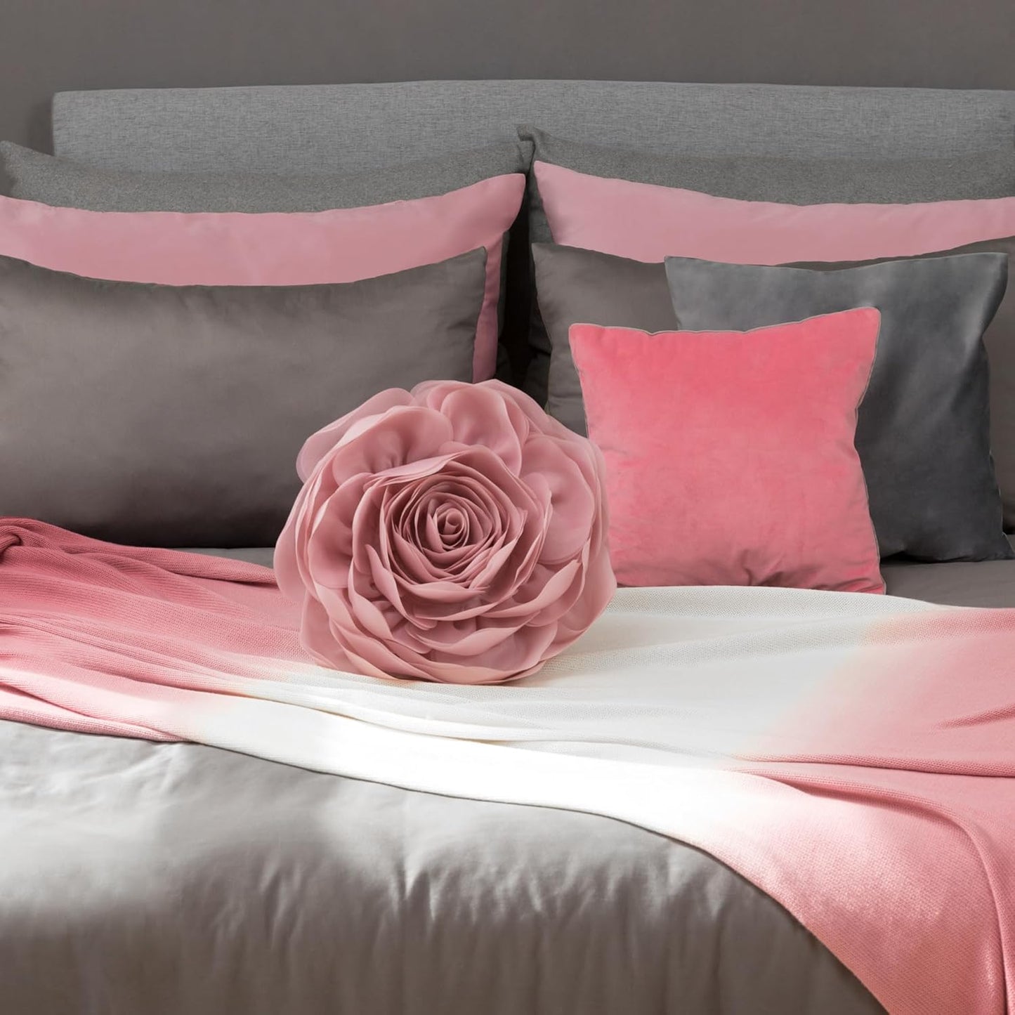 JWH Stereo Flower Throw Pillow Covers Aesthetic Decorative Floral Accent Pillow Cases Round Cushion Handmade Pillowcase for Bedroom Bed Couch Chair Car 12 Inch Dusty Pink