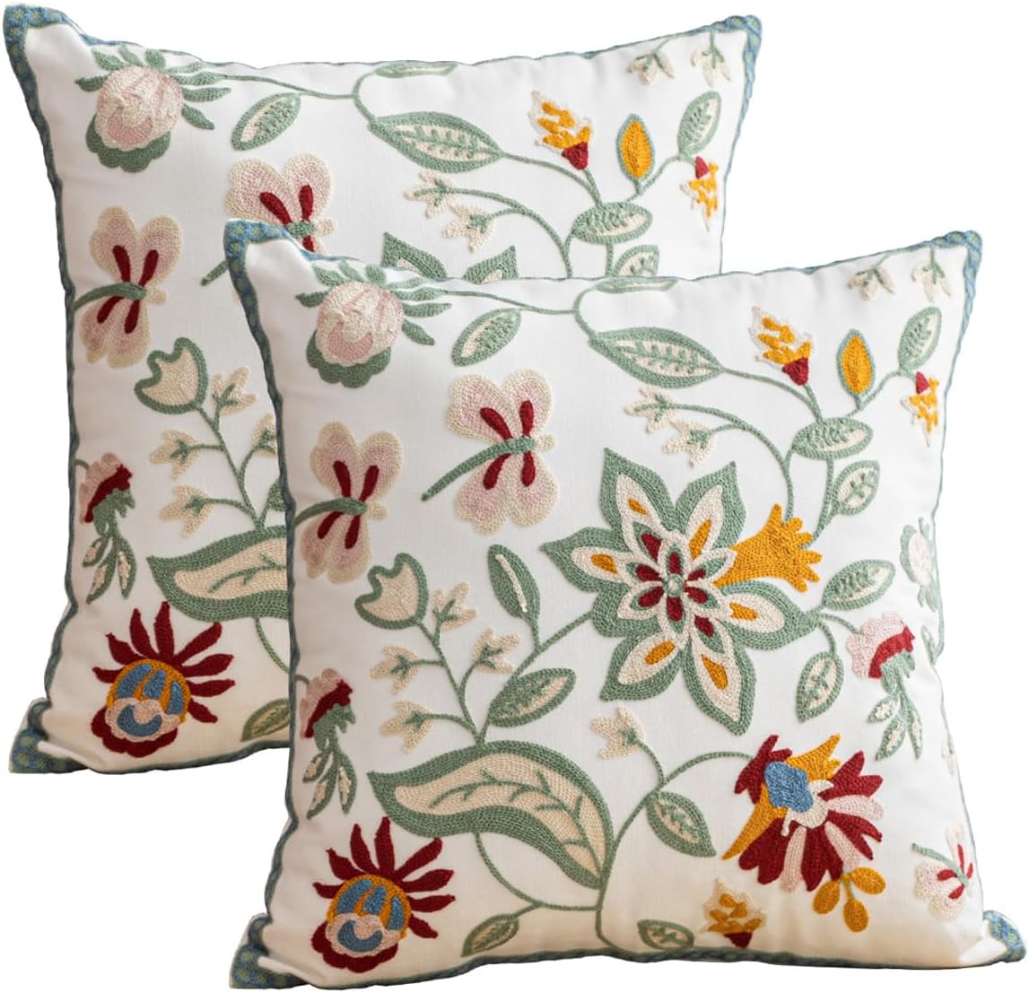 YIcabinet Pillow Covers Set of 2, Embroidered Flower Pattern Throw Pillow Cover,Square Cotton Cushion,Pillow Case for Sofa Bedroom Couch,18"x18"