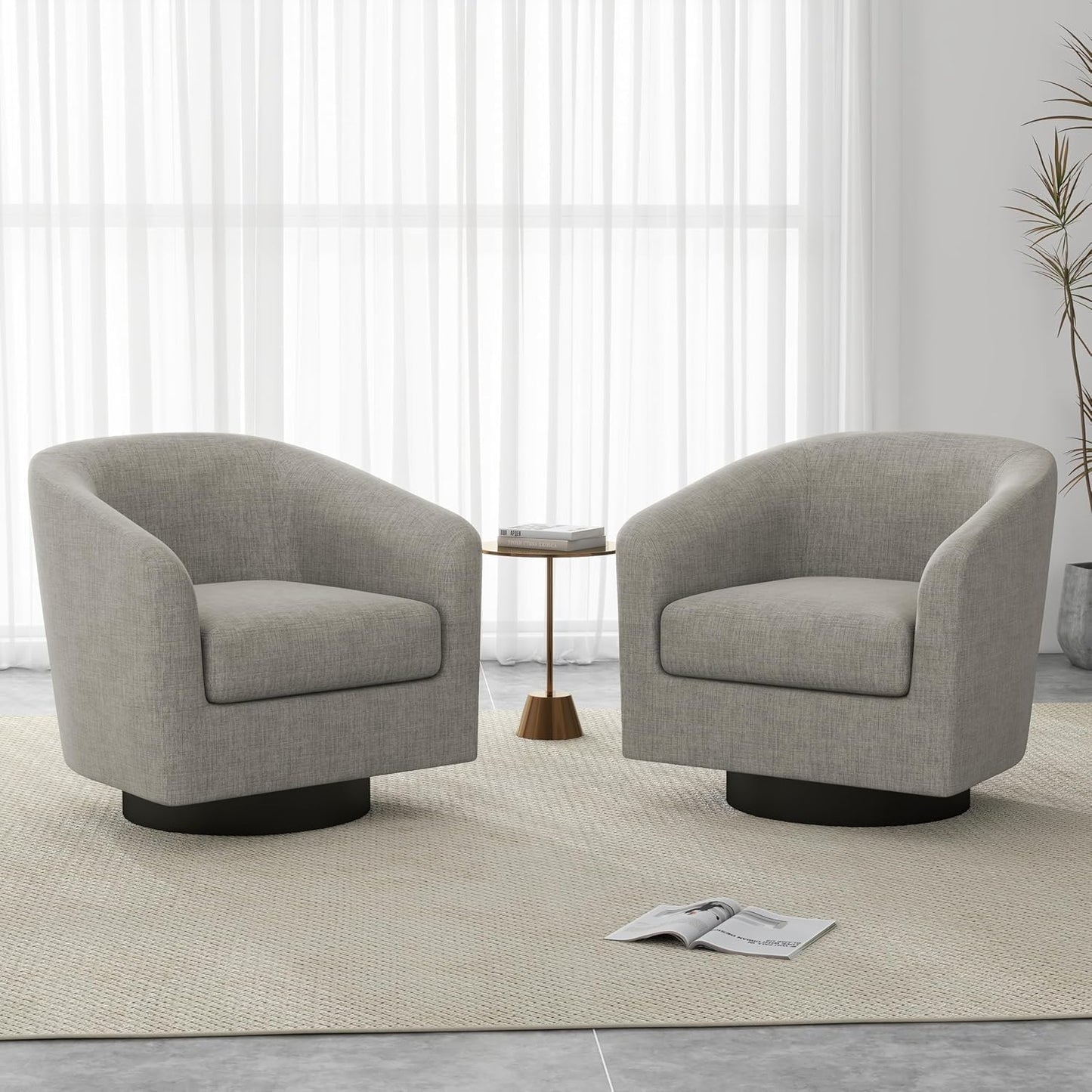 UIXE Swivel Accent Chairs Set of 2, Corduroy Barrel Club Chair Upholstered Armchair for Living Room, Round Arm Chair Bedroom Single Sofa Reading Seat - Camel