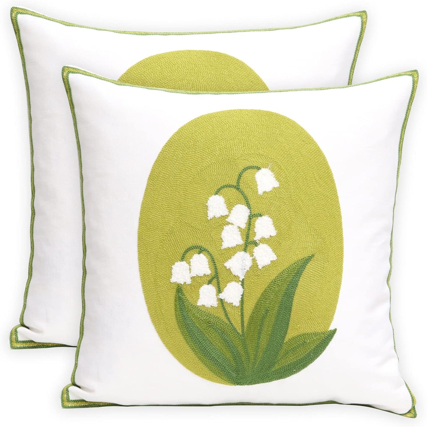 Pack of 2 Embroidered Decorative Throw Pillow Cover 18x18 Inch Farmhouse Floral Pillowcase for Living Room Sofa Bed (Bird Flower-Waist)