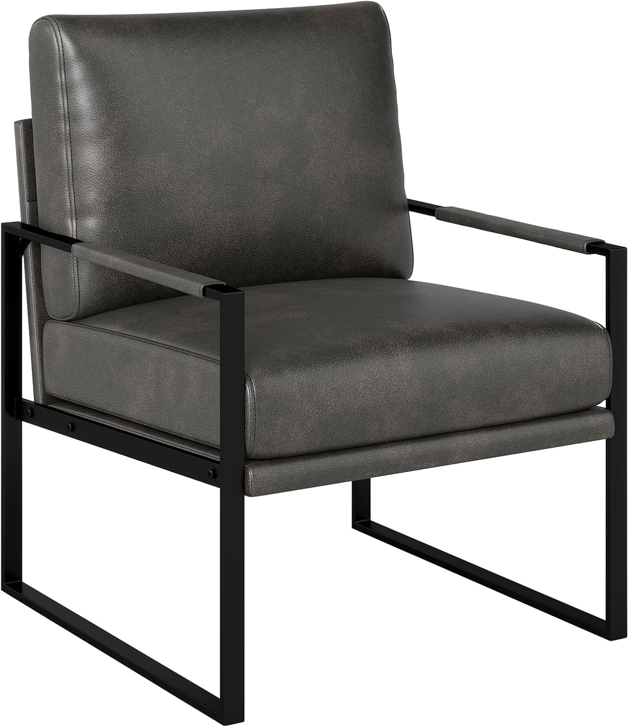 Phoenix Home PU Leather Accent Chair Set of 2, Leisure Metal Framed Armchair with Extra Soft Padded and Cushion, 105 Degree Slant Back, Modern Reading Arm Chair for Living Room/Office/Bedroom, Black