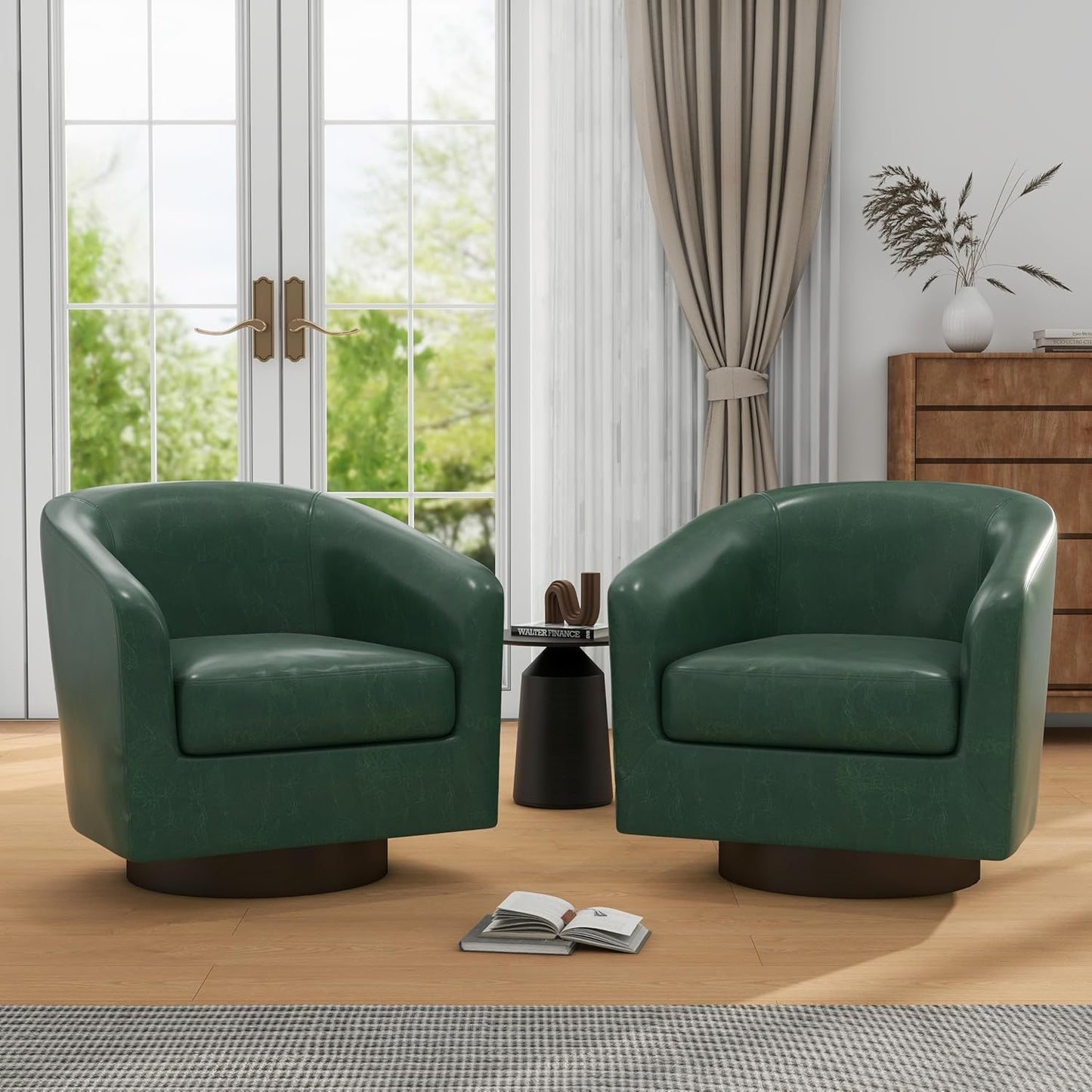 UIXE Swivel Accent Chairs Set of 2, Corduroy Barrel Club Chair Upholstered Armchair for Living Room, Round Arm Chair Bedroom Single Sofa Reading Seat - Camel