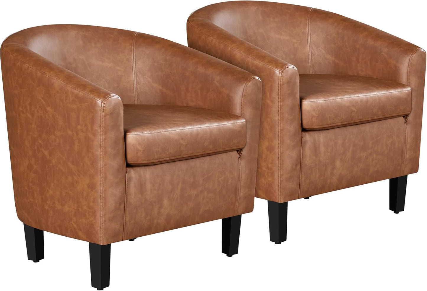Yaheetech Barrel Chairs Set of 2, Faux Leather Club Armchairs, PU Leather Accent Chairs with Soft Padded Seat for Living Room Bedroom Waiting Reading Room, Black