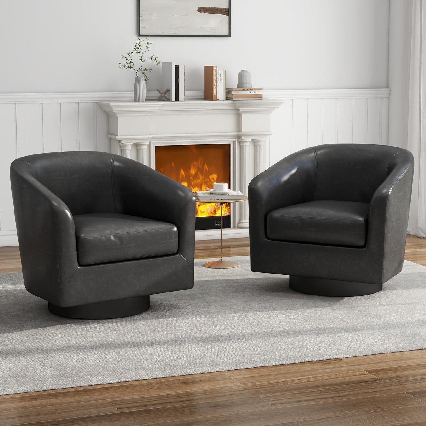 UIXE Swivel Accent Chairs Set of 2, Corduroy Barrel Club Chair Upholstered Armchair for Living Room, Round Arm Chair Bedroom Single Sofa Reading Seat - Camel