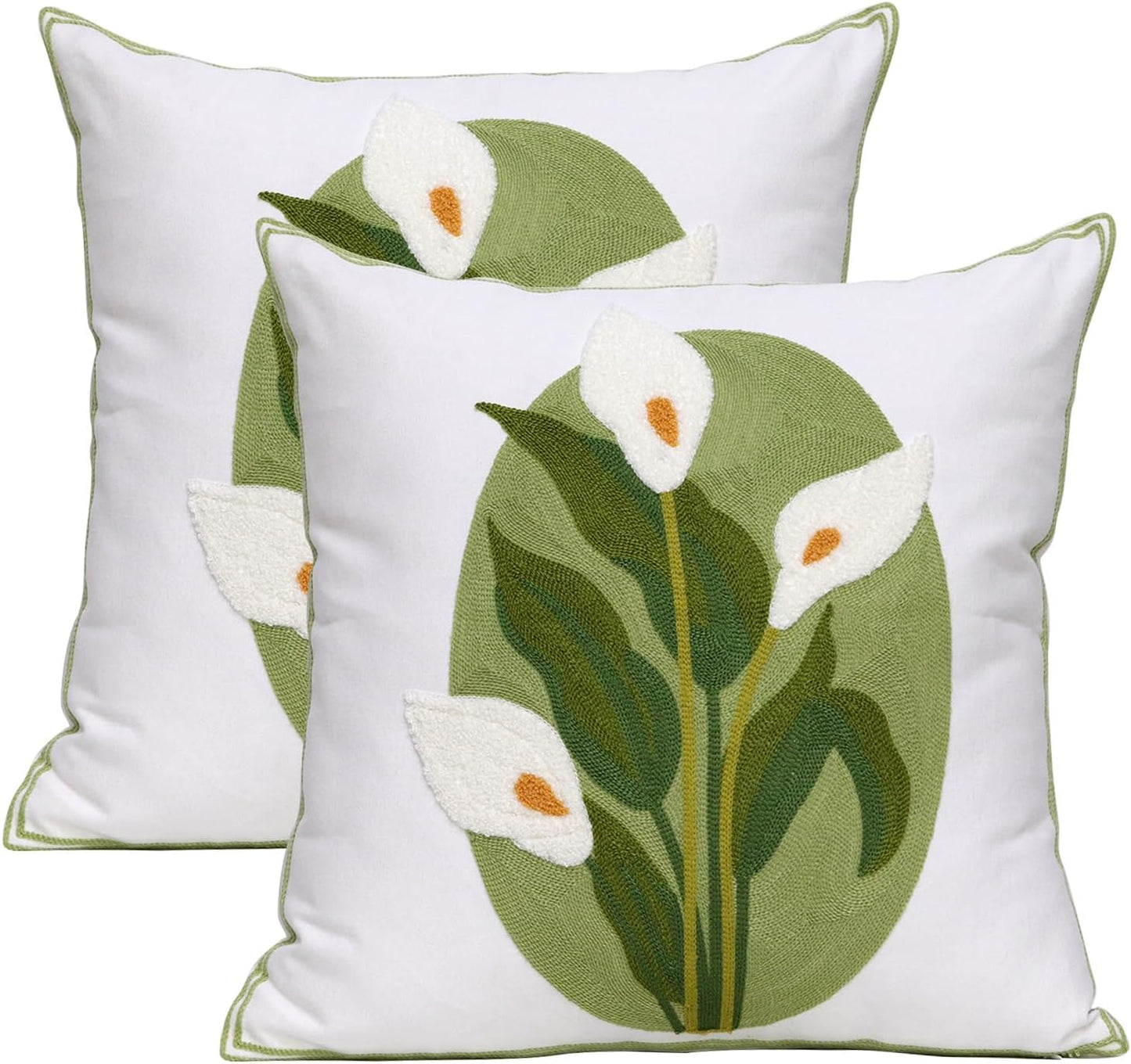 Pack of 2 Embroidered Decorative Throw Pillow Cover 18x18 Inch Farmhouse Floral Pillowcase for Living Room Sofa Bed (Bird Flower-Waist)