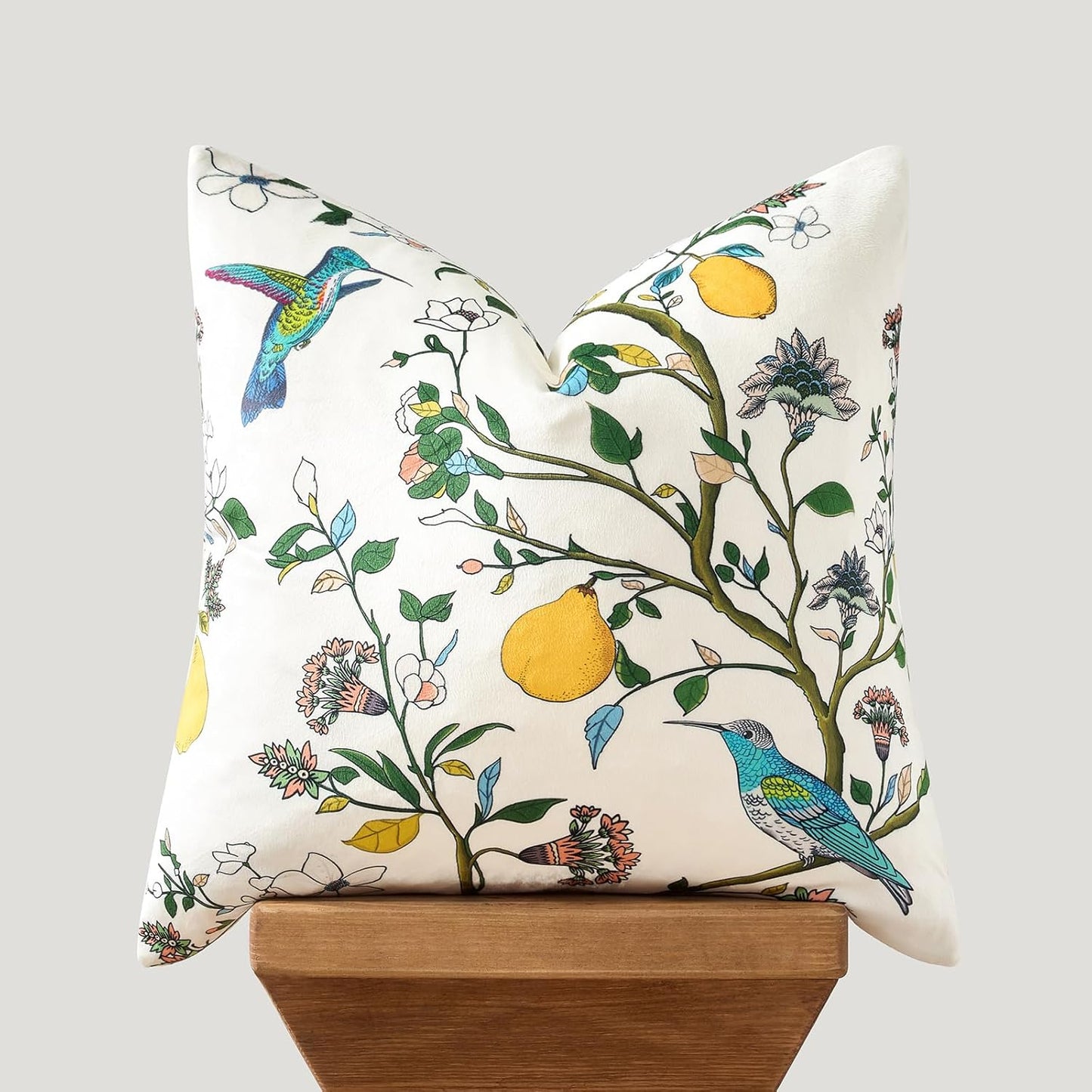 MUSSEL Mustard Yellow Floral Pillow Covers 18x18 Set of 2, Velvet Wild Flower Plant Throw Pillows Case, Square Farmhouse Decor Cushion Covers for Home Sofa Bed Couch
