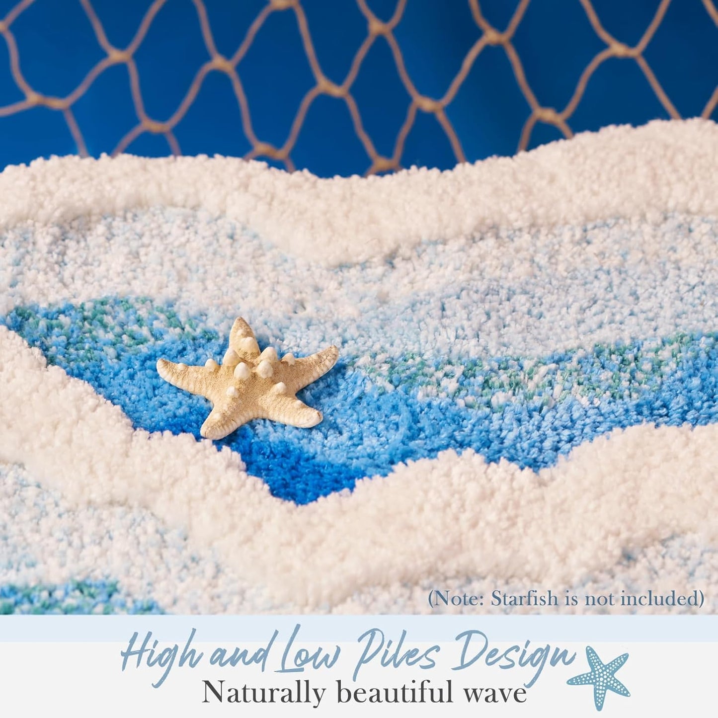 Large Ocean Sea Wave Rug 60"x30", Beach Themed Room Decor Aesthetic, Beachy Decor for Bedroom Nursery Kitchen, Washable Blue Area Rug for Summer Room, Nautical Coastal Room Decor