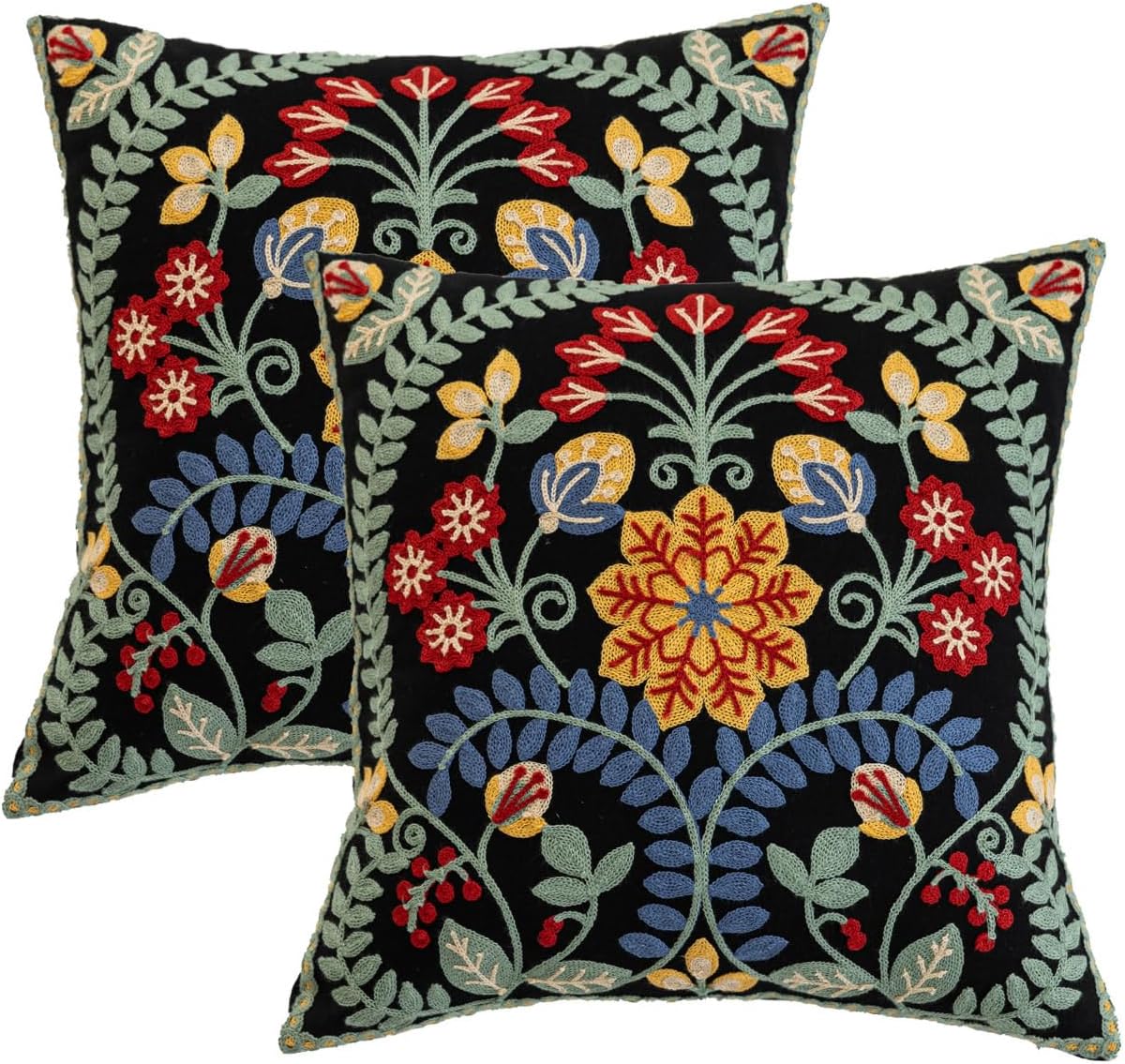 YIcabinet Pillow Covers Set of 2, Embroidered Flower Pattern Throw Pillow Cover,Square Cotton Cushion,Pillow Case for Sofa Bedroom Couch,18"x18"