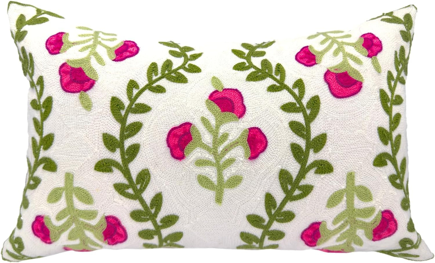 Alysheer Summer Floral Embroidered Decorative Throw Pillow Covers 18"x 18" Set of 2, Farmhouse Navy Blue Flowers Green Leaves Tufted Patterned Cotton Cushion Cases for Couch Bed Living Room Decor