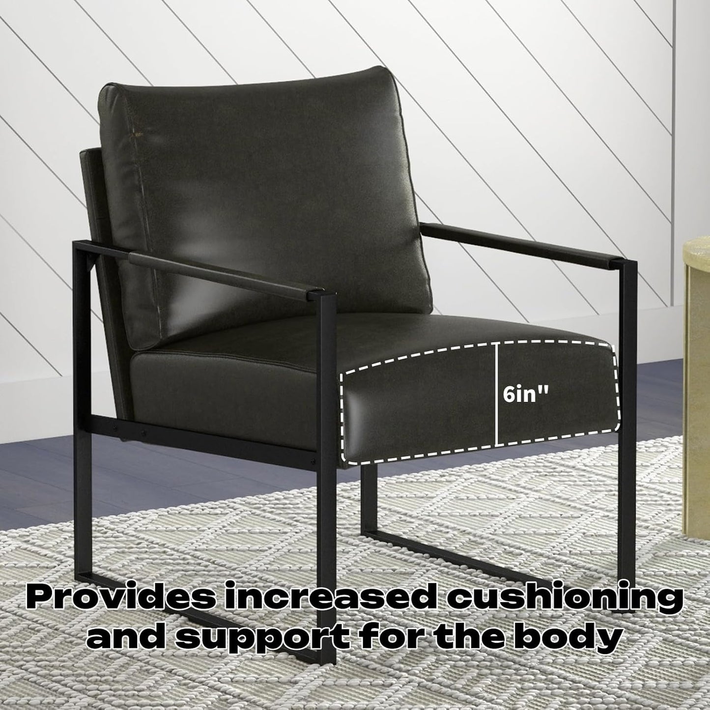 Phoenix Home PU Leather Accent Chair Set of 2, Leisure Metal Framed Armchair with Extra Soft Padded and Cushion, 105 Degree Slant Back, Modern Reading Arm Chair for Living Room/Office/Bedroom, Black