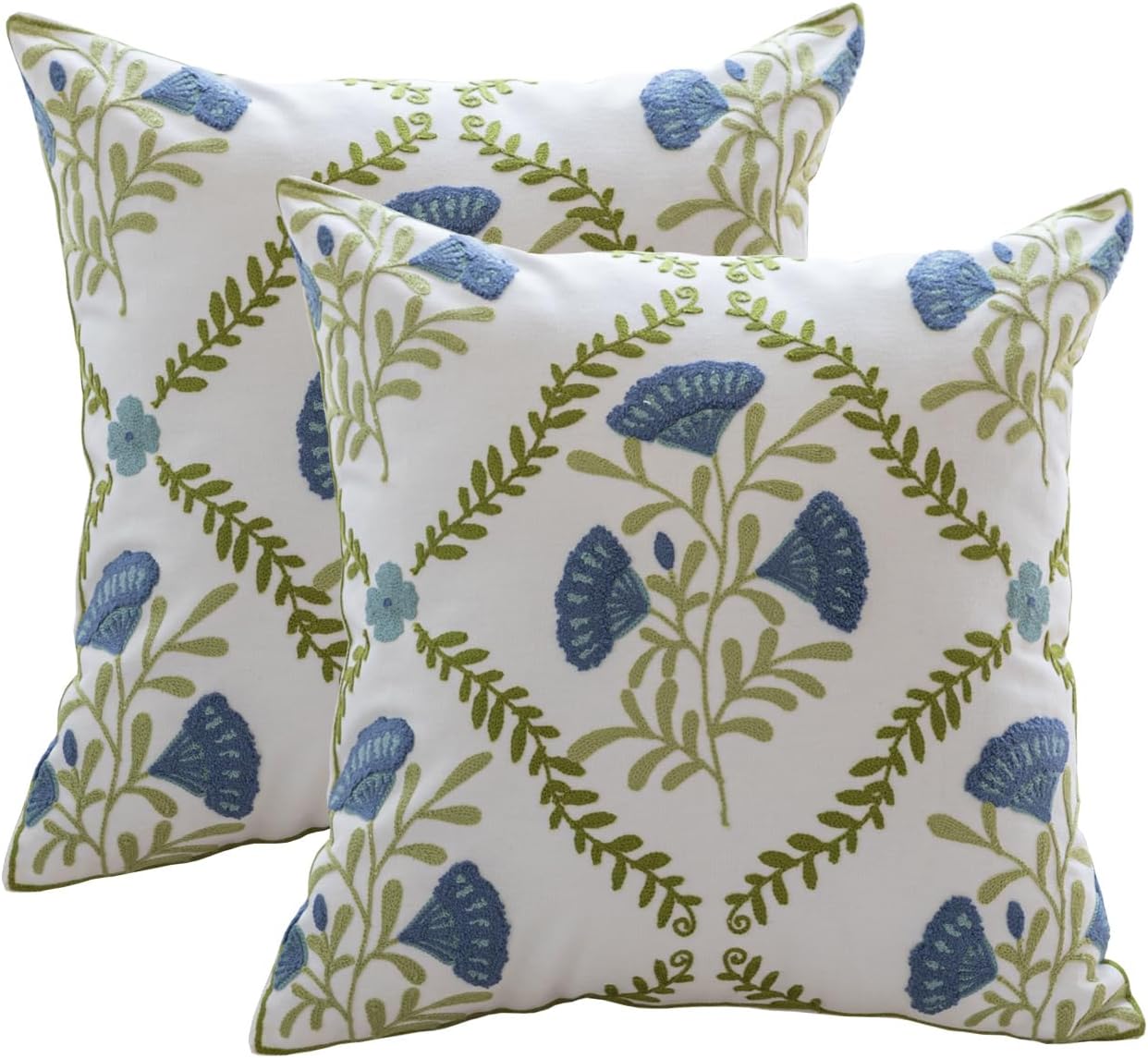 YIcabinet Pillow Covers Set of 2, Embroidered Flower Pattern Throw Pillow Cover,Square Cotton Cushion,Pillow Case for Sofa Bedroom Couch,18"x18"