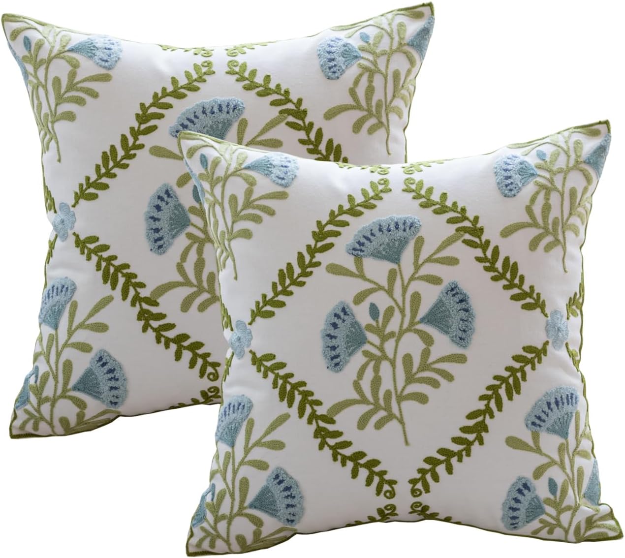 YIcabinet Pillow Covers Set of 2, Embroidered Flower Pattern Throw Pillow Cover,Square Cotton Cushion,Pillow Case for Sofa Bedroom Couch,18"x18"