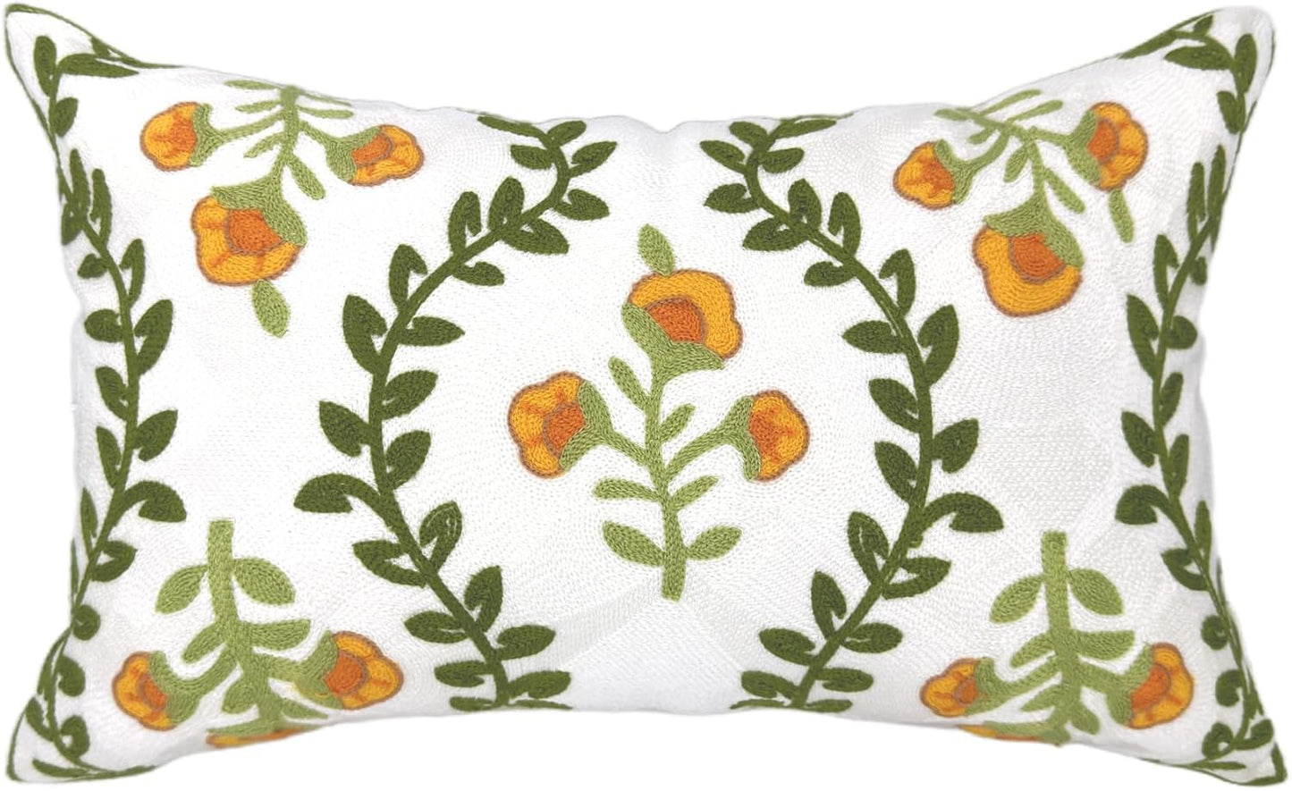 Alysheer Summer Floral Embroidered Decorative Throw Pillow Covers 18"x 18" Set of 2, Farmhouse Navy Blue Flowers Green Leaves Tufted Patterned Cotton Cushion Cases for Couch Bed Living Room Decor