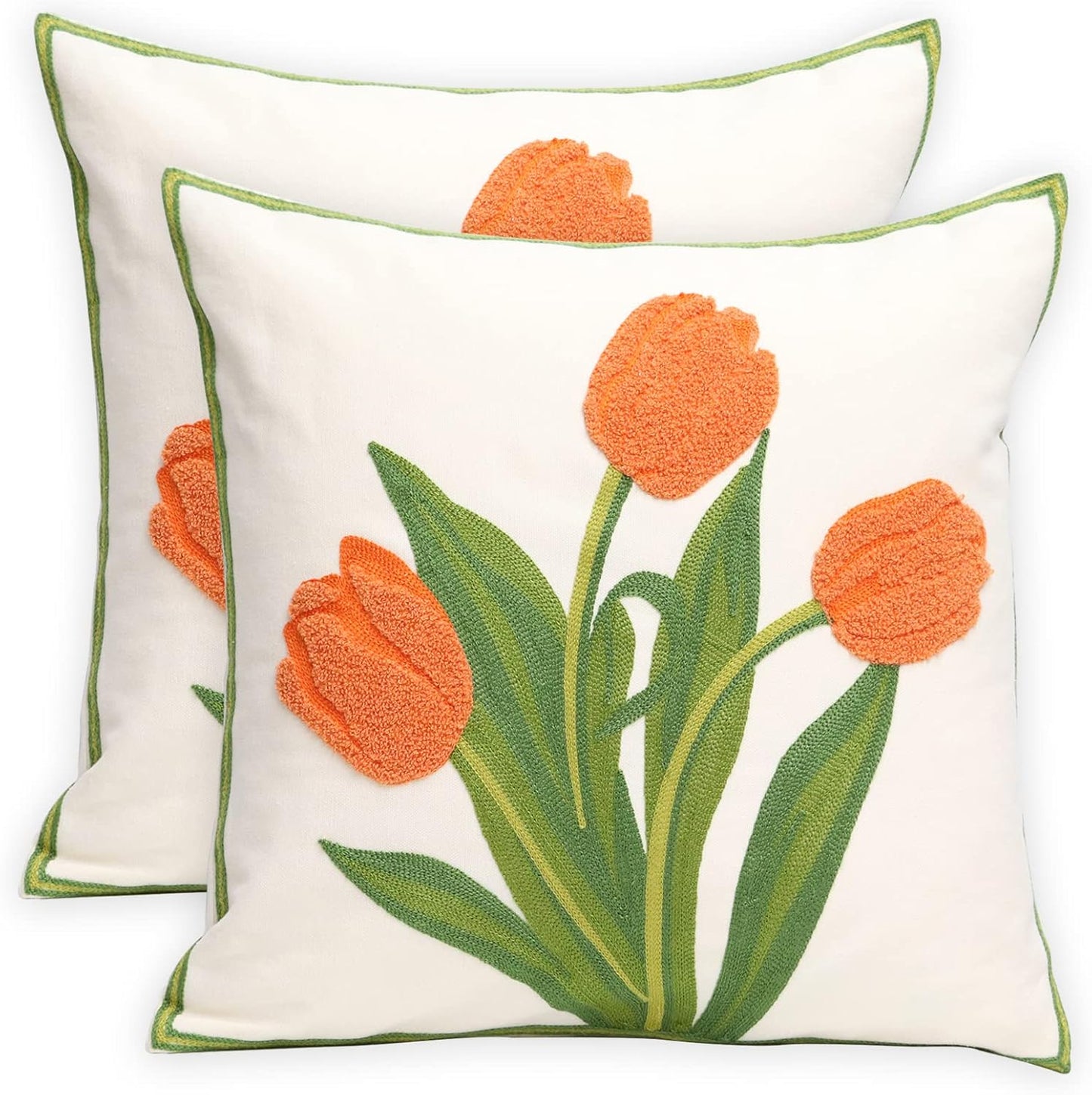 Pack of 2 Embroidered Decorative Throw Pillow Cover 18x18 Inch Farmhouse Floral Pillowcase for Living Room Sofa Bed (Bird Flower-Waist)