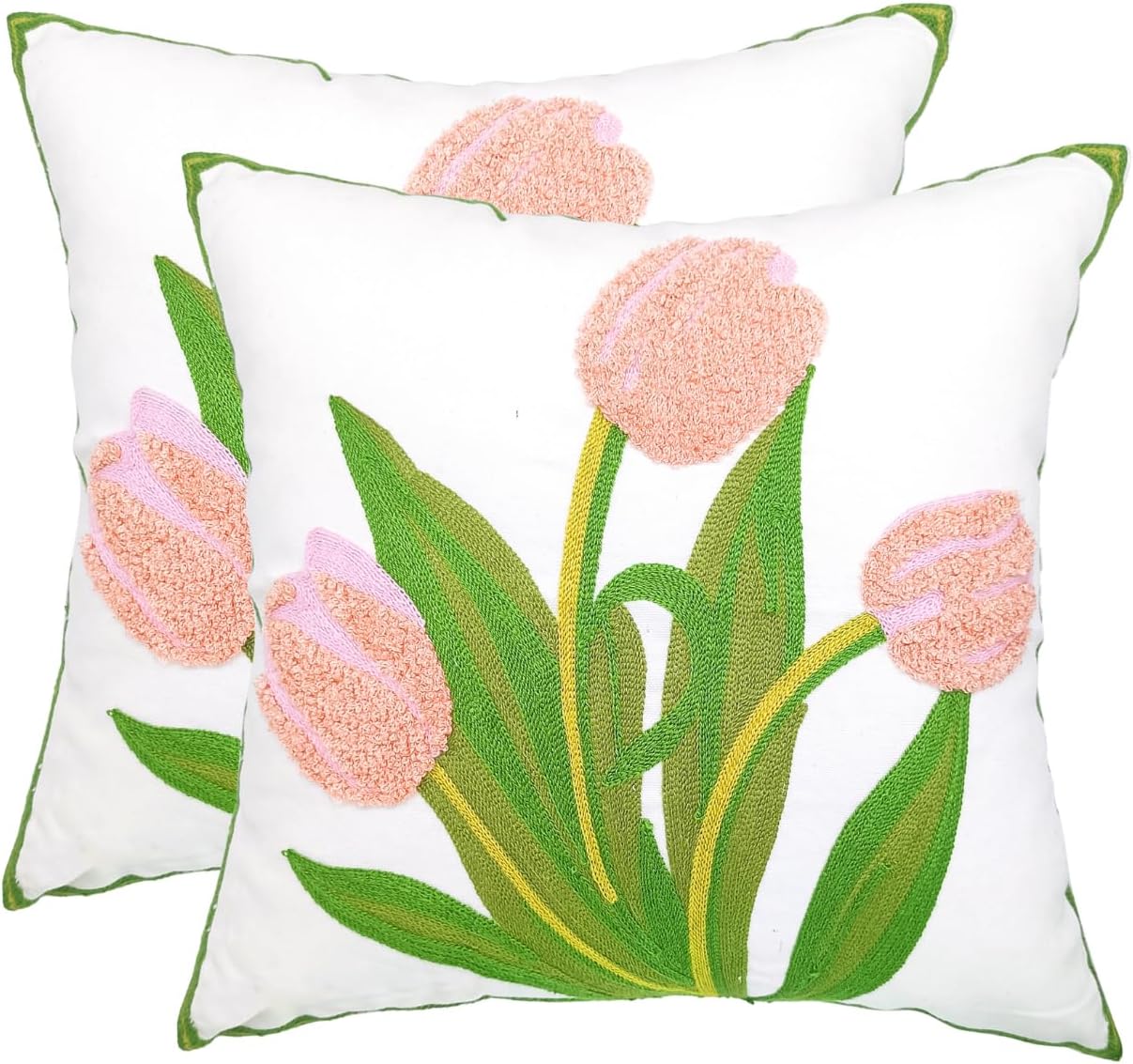 Embroidered Throw Pillow Covers, Pack of 2 Spring Flowers and Swallows Patterned Pillowcases for Couch Sofa Bedroom, Decorative Pillow Covers 18x18 inch(Swallows)