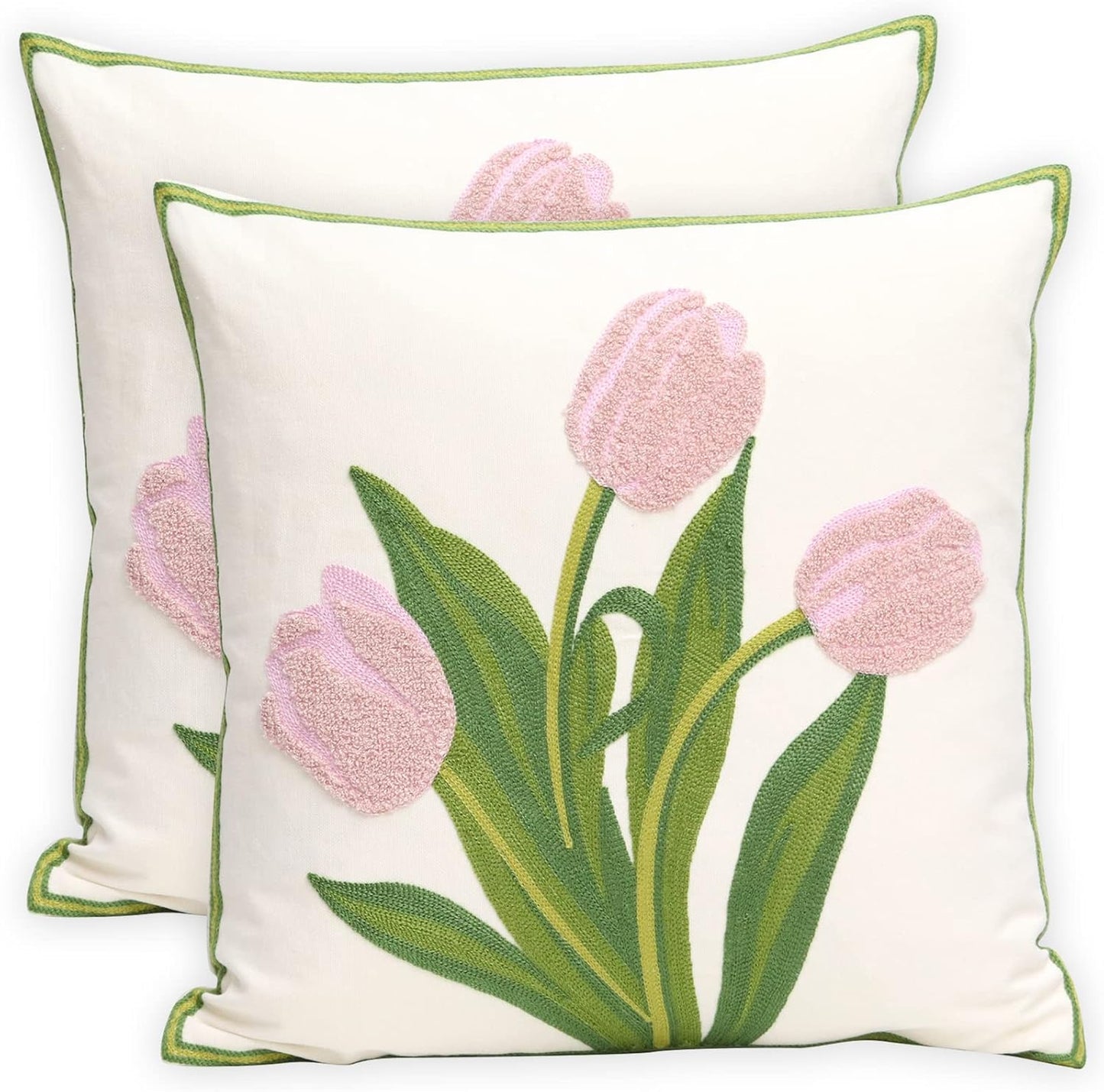 Pack of 2 Embroidered Decorative Throw Pillow Cover 18x18 Inch Farmhouse Floral Pillowcase for Living Room Sofa Bed (Bird Flower-Waist)