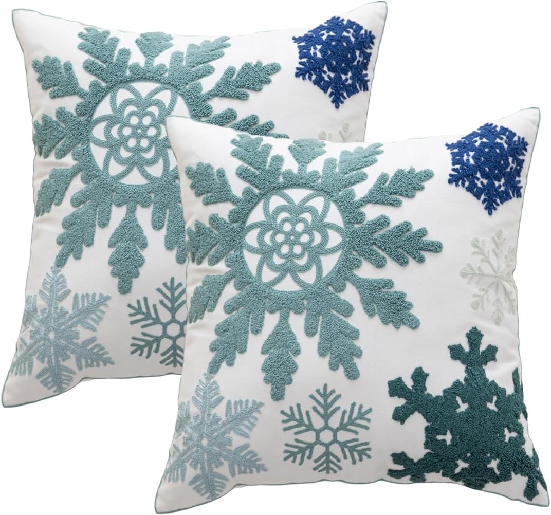 YIcabinet Pillow Covers Set of 2, Embroidered Flower Pattern Throw Pillow Cover,Square Cotton Cushion,Pillow Case for Sofa Bedroom Couch,18"x18"