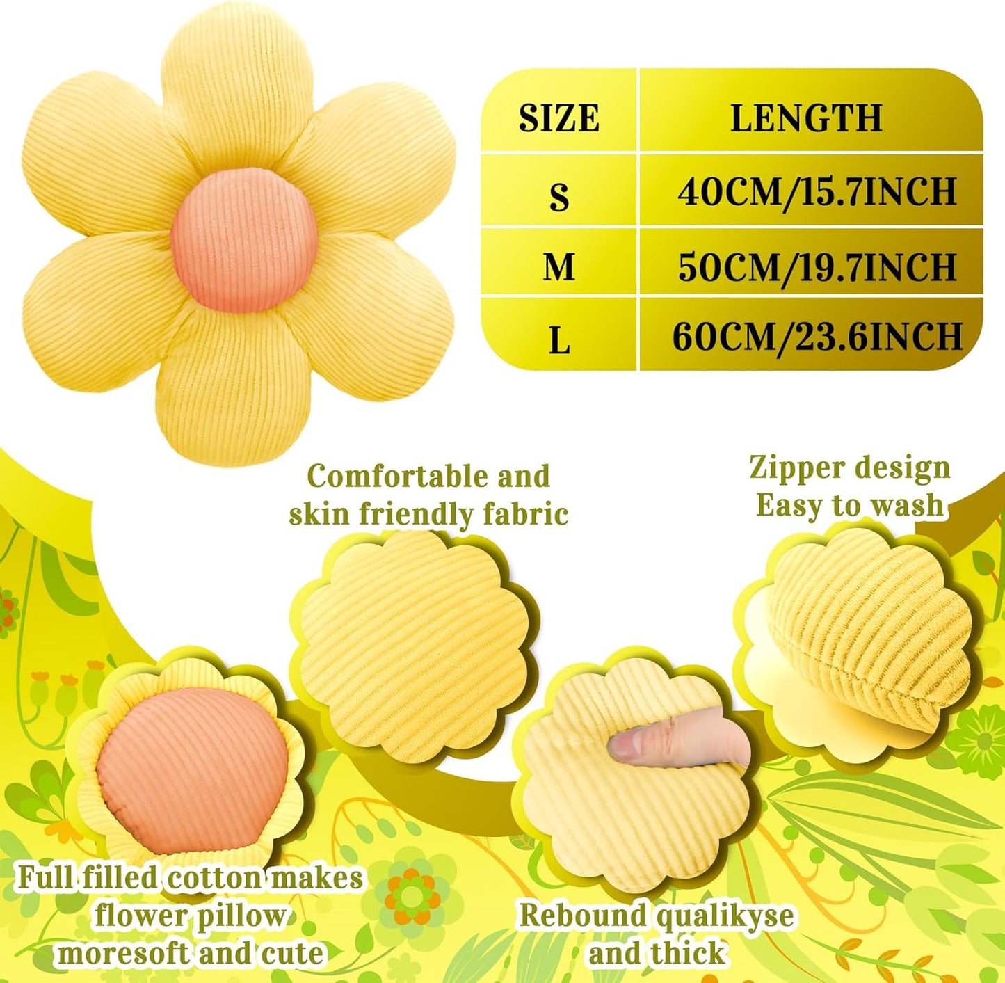 Sratte 10 Pcs Flower Shaped Throw Pillows Cute Daisy Flower Seating Cushions for Adults Reading Leisure Comfortable Home Bedroom Sofa Chair Couch Decor(19.69 Inches)