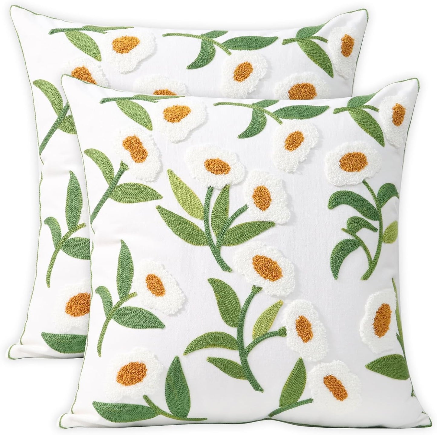 Pack of 2 Embroidered Decorative Throw Pillow Cover 18x18 Inch Farmhouse Floral Pillowcase for Living Room Sofa Bed (Bird Flower-Waist)
