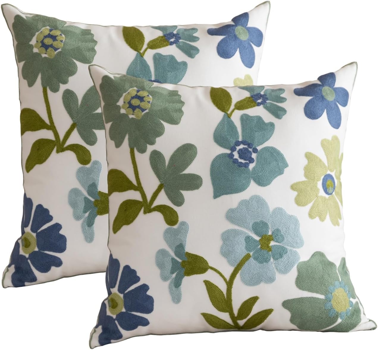 YIcabinet Pillow Covers Set of 2, Embroidered Flower Pattern Throw Pillow Cover,Square Cotton Cushion,Pillow Case for Sofa Bedroom Couch,18"x18"