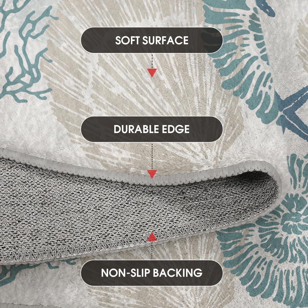 Artoid Mode Coral Starfish Whelks Summer Area Rug, Seasonal Home Decor Low-Profile Washable Area Rugs for Bedroom Living Room Laundry Room Dining Room Kids Nursery Indoor 5x7 Feet